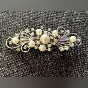 Silver Hair Clip with Pearls and Gems